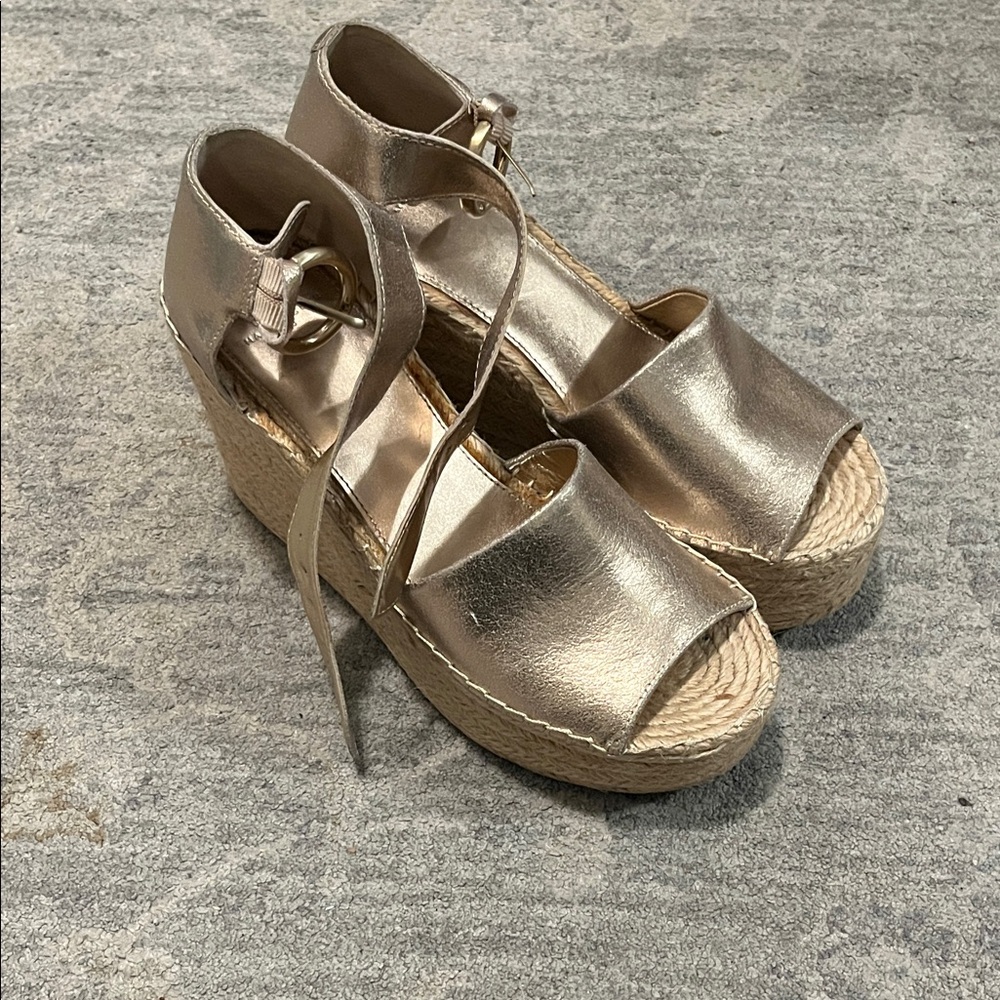 Marc Fisher Gold Espadrille Wedges